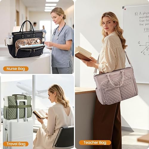 Pure Style Elegant Quilted Black Laptop Tote & Utility Shoulder Bag - Image 4