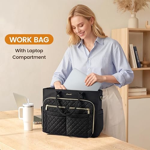 Pure Style Elegant Quilted Black Laptop Tote & Utility Shoulder Bag - Image 3