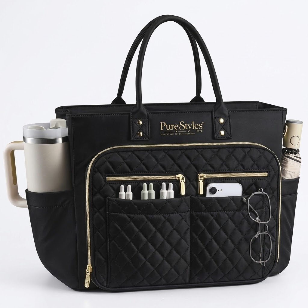 Pure Style Elegant Quilted Black Laptop Tote & Utility Shoulder Bag